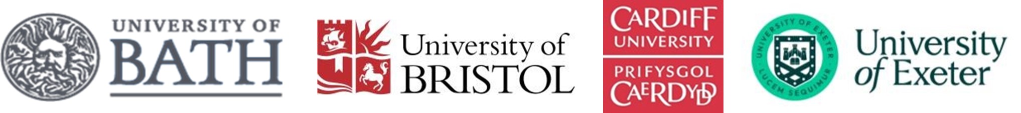 Logo's of each of the GW4 Universities. Bath, Bristol Cardiff and Exeter